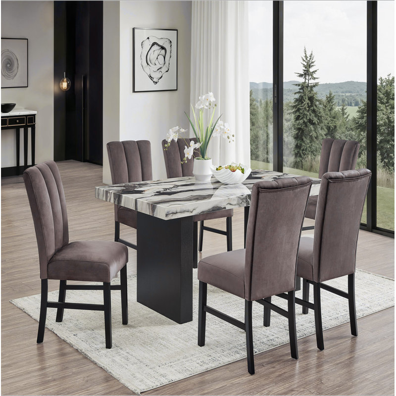 Ensemble de salle à manger 7 pièces noir / brun, 7 pièces : table, 6 chaises
