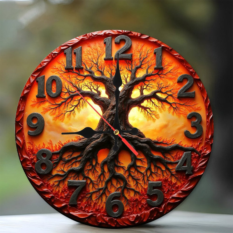 Orange Sunset Tree of Life Wall Clock