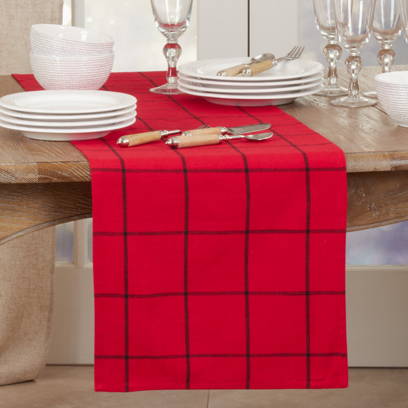 Yvelines Plaid 100% Cotton Table Runner, Red
