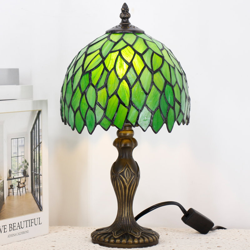Petite lampe de table en verre coloré Wisteria Tiffany, Vert