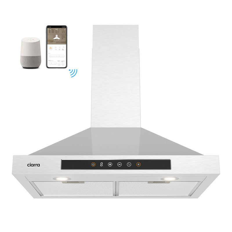 30 po Hotte murale convertible en acier inoxydable à 2 niveaux d'éclairage DEL, ventilateur à 3 vitesses et commande vocale