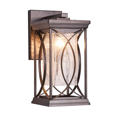 Modern Farmhouse Outdoor Wall Lantern with Crackled Glass, Exterior Sconce
