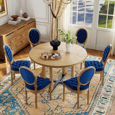 Ensemble de table de salle à manger en bois avec chaise en velours français pour salle à manger