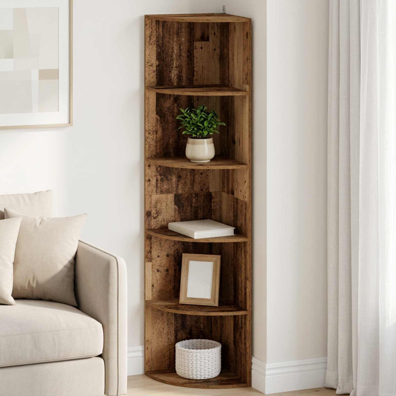 Corner Shelf Engineered Wood Corner Shelving Unit Modern Space-Saving, 178 cm H x 41.5 cm W x 41.5 cm D x, Old Wood