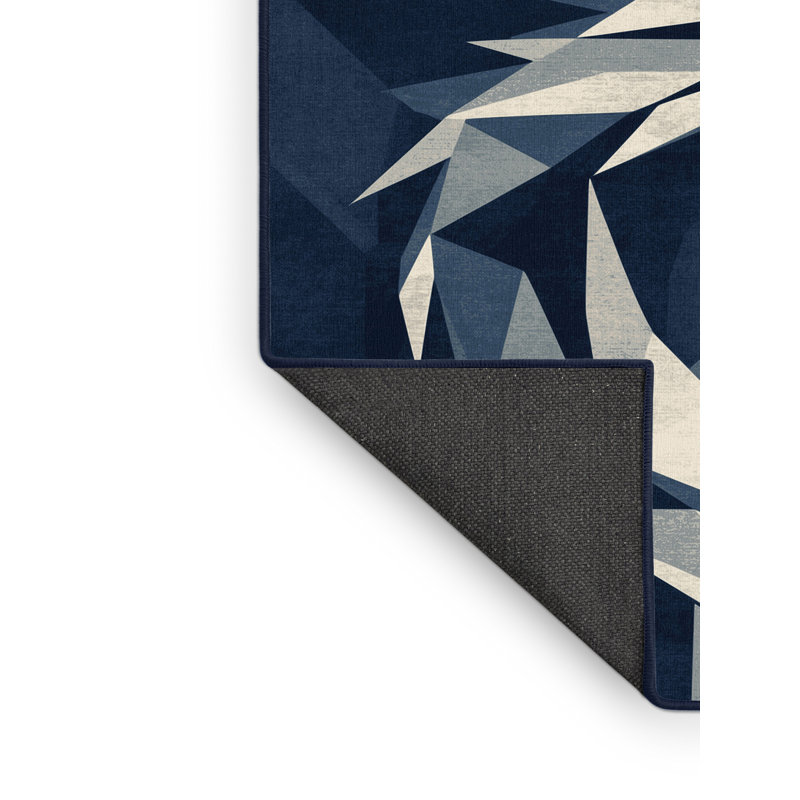 Tapis bleu moelleux moelleux à motif géométrique moderne en forme de dragon, 7 x 10