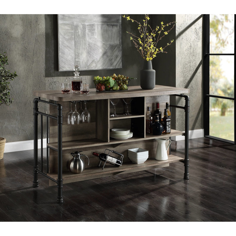 Table de hauteur comptoir grise et chêne, 60,08 po Largeur du produit avec plateau en bois synthétique,