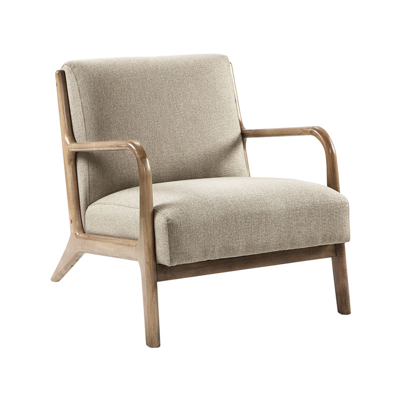 Chaise avec accoudoirs luxueux, mousse haute et bois élégant avec rembourrage et structure texturée, Taupe