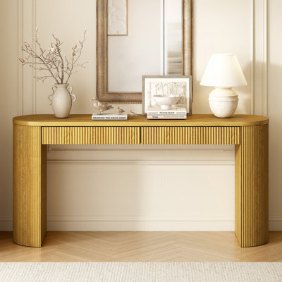 U_STYLE Table d'entrée de 58,2 po avec un grand plateau et deux tiroirs, une console avec des pieds arqués robustes à rayures, un canapé en placage de pin avec des pieds réglables pour le salon, le couloir, le vestibule et la cuisine