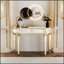 Console à miroir en demi-lune de 47 pouces avec verre cannelé et tiroir en cristal - Meuble-lavabo élégant pour les chambres et les vestiaires