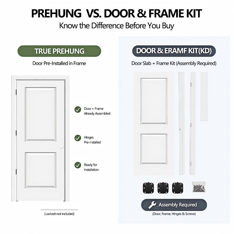 Porte intérieure prémontée moulée à 2 panneaux avec chambranles et charnières, 28" x 96", Matte Black Hinge, Left