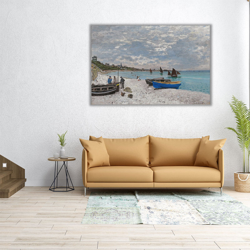 La plage à Sainte-Adresse, 1867 - reproduction d'art sur toile, H 20 po x l 30 po