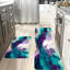 Ensemble de 2 tapis de cuisine en marbre bleu sarcelle à motif abstrait pour vestibule
