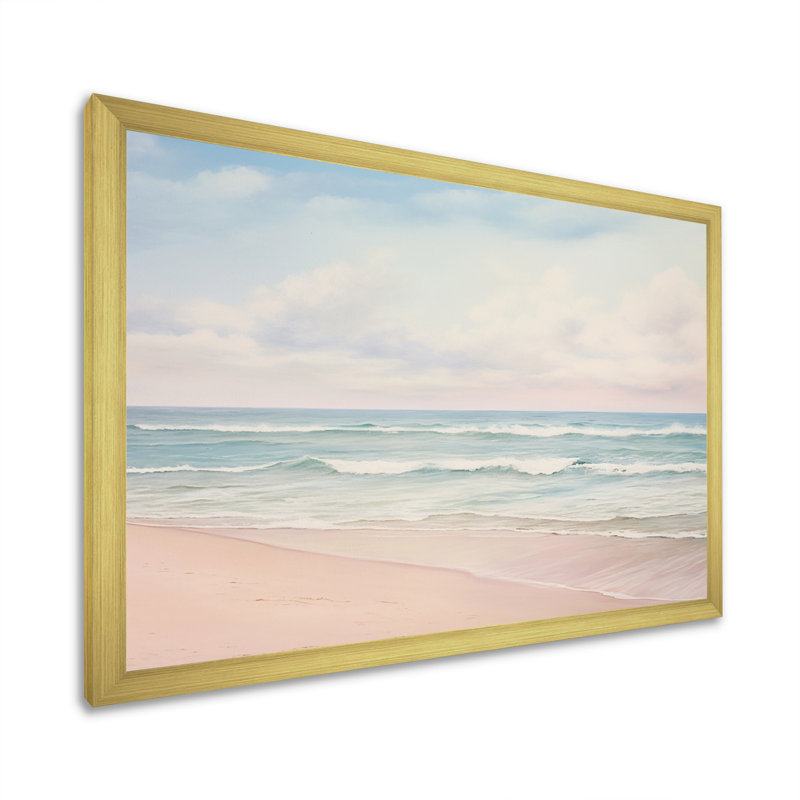 «Ocean Tranquility Tender Pink Pastel Sunrise - Coastal Beach», reproduction d'art sur toile, H 24 po x l 32 po, Doré