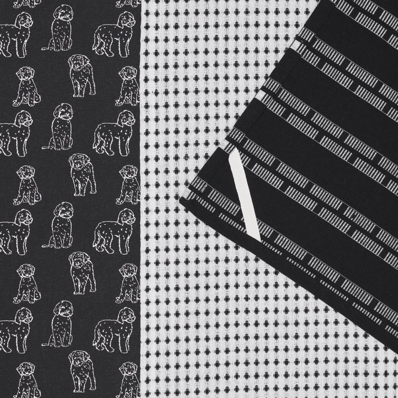 Tea Towel Kitchen Towel, 3, White/Black