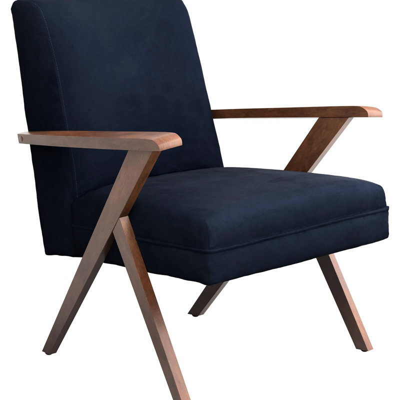 Chaise d'appoint rembourrée bleue, finition noyer, siège foncé avec pieds chauds et