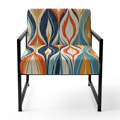 Orange and Blue Botanical Symphony III - Upholstered Contemporary Arm Chair, Modern Abstract Accent Chair