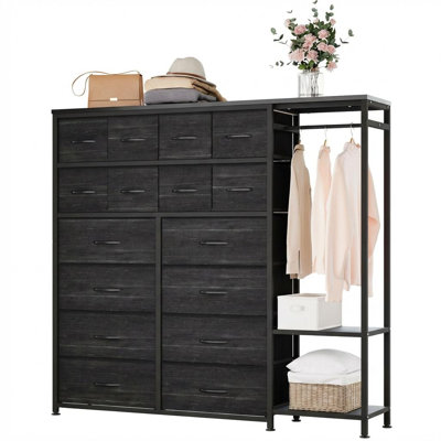 Portemanteau 51 po avec 16 tiroirs en tissu et 2 tablettes de rangement