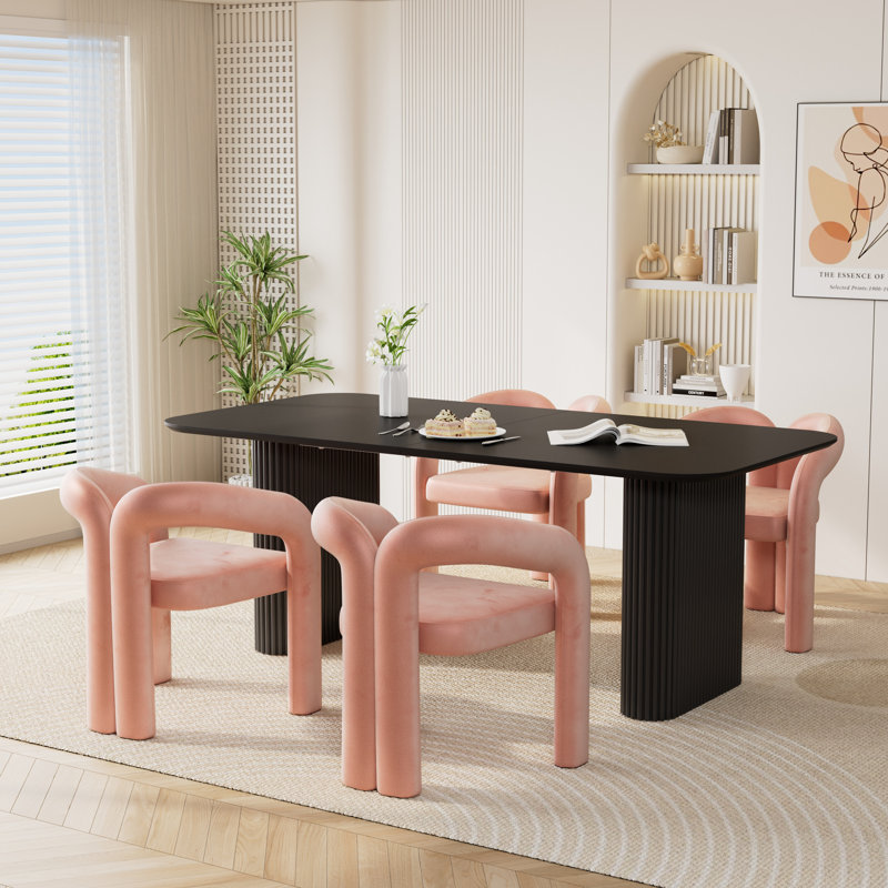Double Pedestal Dining Set with Chairs, 5, Pink