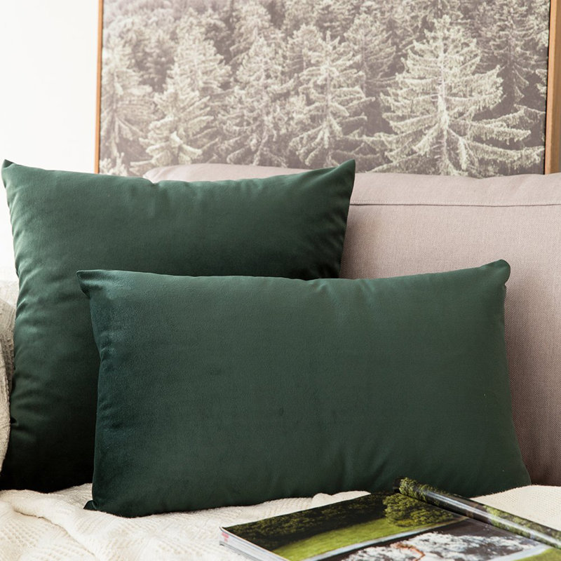 Housse de coussin en velours uni, Vert, H 12 po x l 20 po