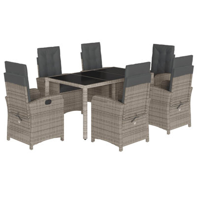 Hokku Designs 7 Piece Patio Dining Set With Cushions Gray Poly Rattan