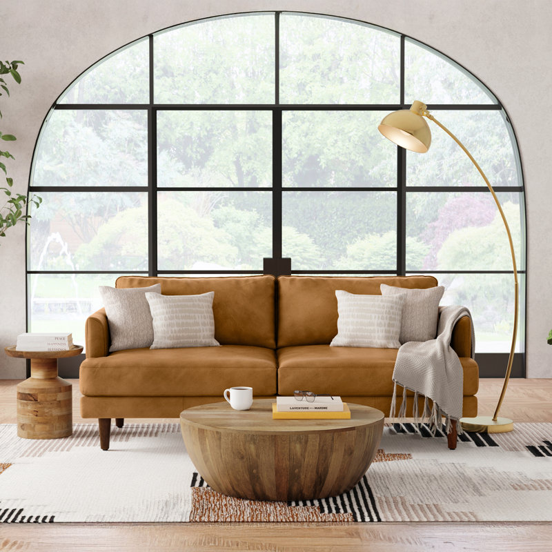 Canapé Mid-Century moderne en cuir véritable Livingston, L 76 po, Terre de Sienne
