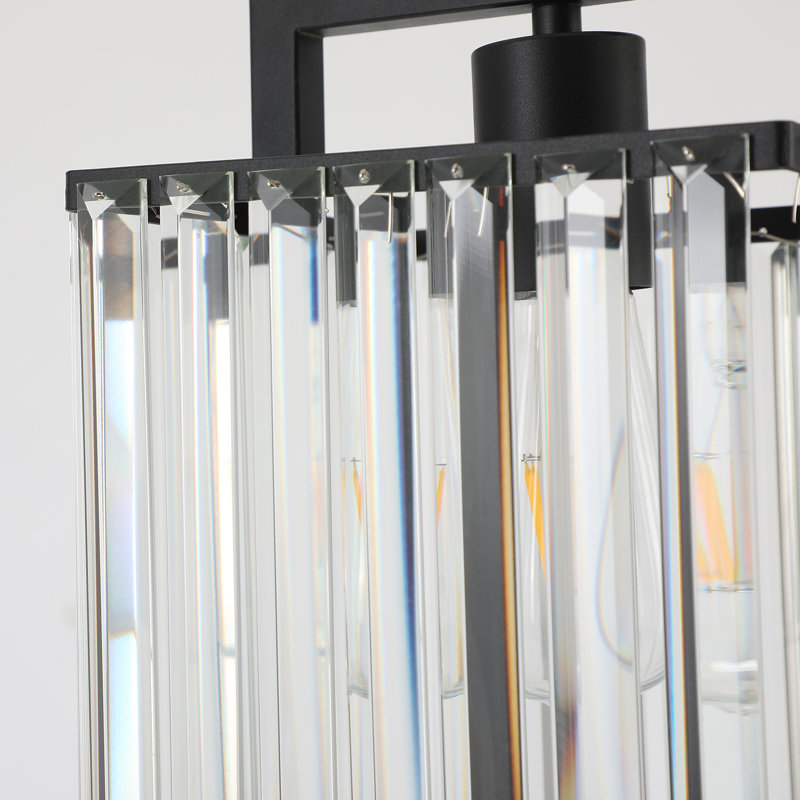 1-Light Black Mini Crystal Pendant Light with Crystal Shade with Adjustable Chain for Kitchen Island, Matte Black, Crystal