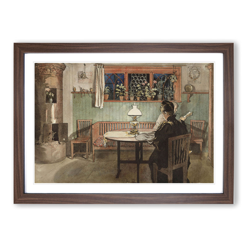 When the Children Have Gone to Bed by Carl Larsson - Picture Frame Painting, 36cm H x 48cm W x 2cm D, Walnut