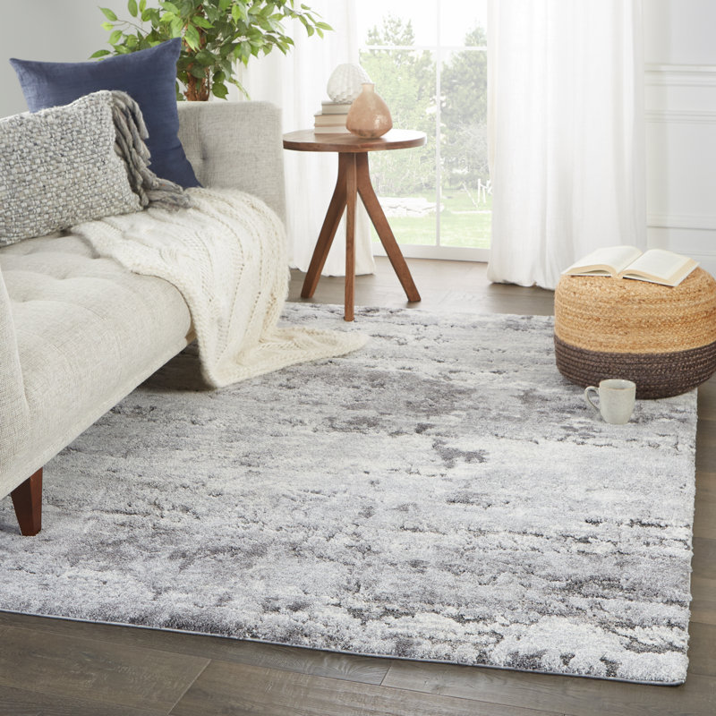 Tapis gris / ivoire à motif abstrait Gerwar, Rectangle 8 pi x 10 pi