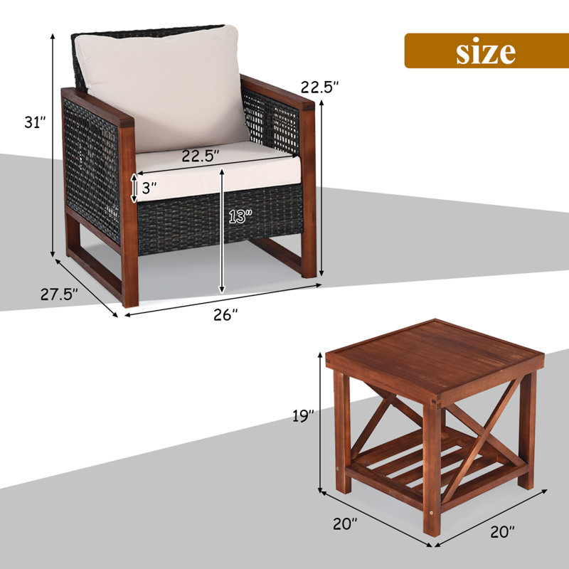 Krawczyk Acacia 2 - Person Patio Conversation Set with Cushions, Beige