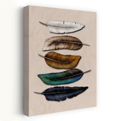 Natural Feather Hues Colorful Elegant Rustic Bird Wall Art Print 1 Piece Wrapped Canvas Wall Art