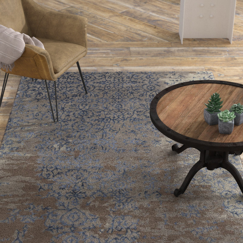 Tapis gris et doré en laine touffeté à la main Knightsville, Rectangle 9 pi x 13 pi