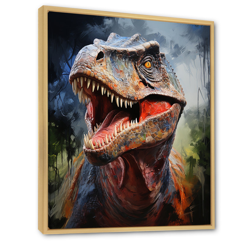 Portrait de dinosaure bleu préhistorique bleu - dinosaure, art mural, Cadre flottant brun, H 20 po x l 12 po