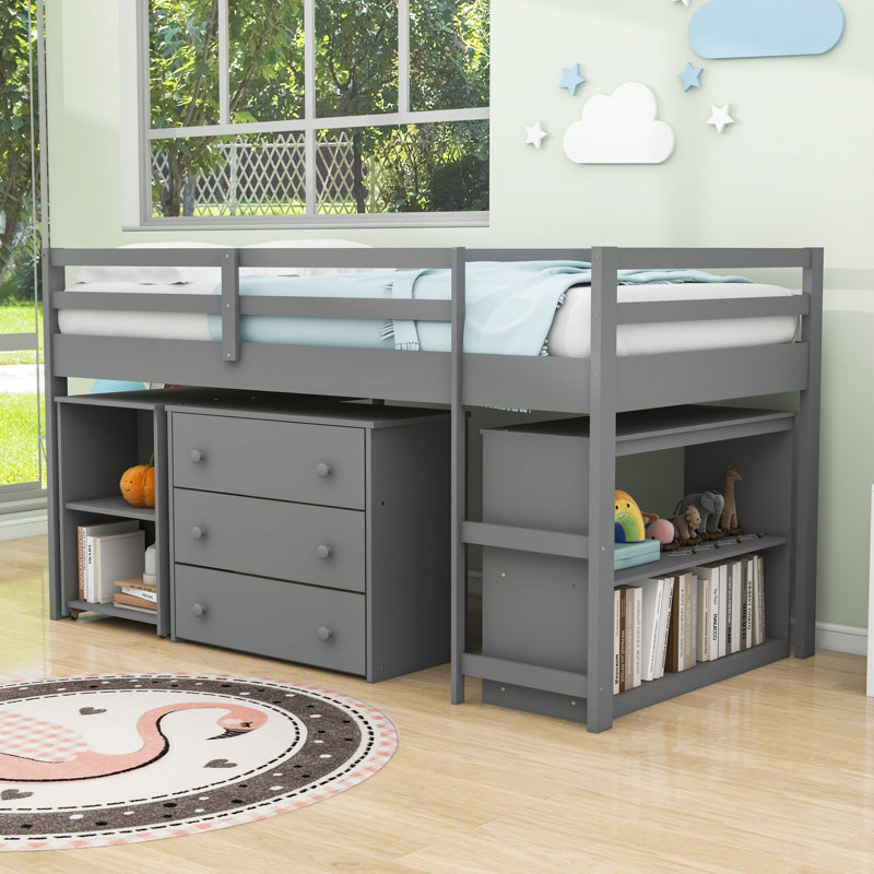 Emillee Twin 3 Drawers Loft Bed with Built-in-Desk by Harriet Bee, Gray