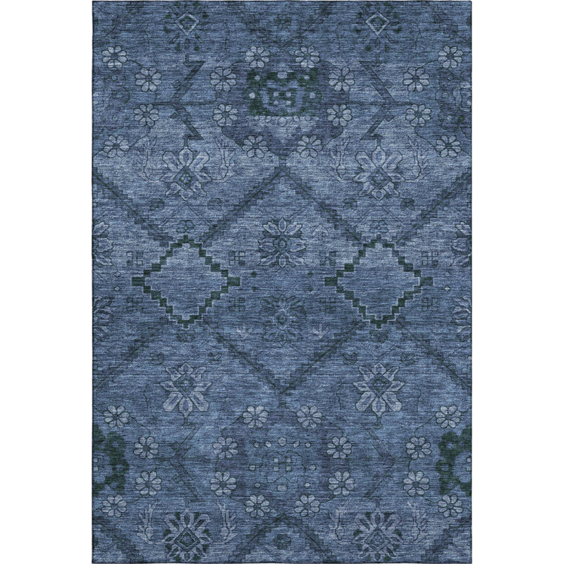 Premium Machine Washable Prisco Navy Rug, Rectangle 10' x 14'