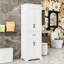 Armoire de rangement autoportante avec tiroir, tablettes réglables et 4 portes à fermeture en douceur
