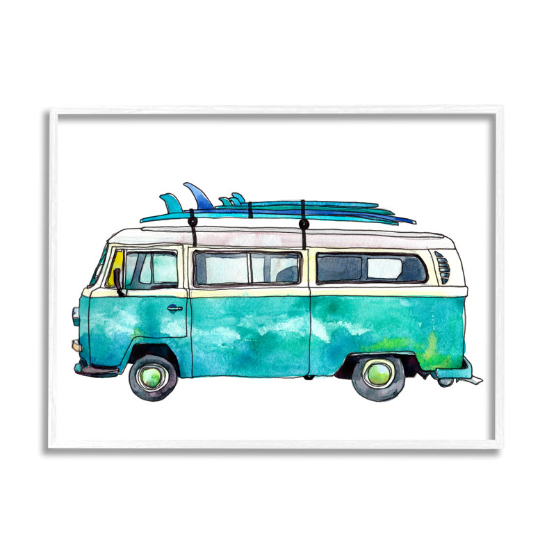 «Summer Holiday Surfboard Van» par Paul Mccreery - cadre flottant, impression sur bois, H 11 po x l 14 po x P 1,5 po
