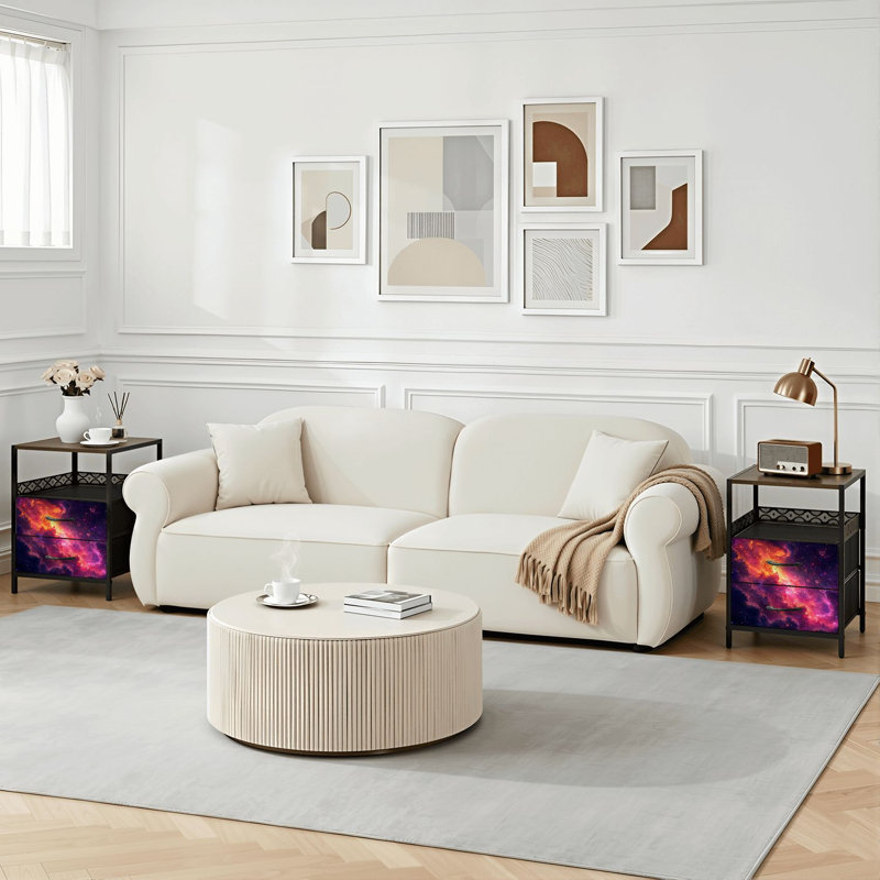 Table de chevet 2 tiroirs avec station de charge, table de chevet avec ports USB et amp; Table de chevet ouverte noire Outlets avec impression de l'espace nébuleux cosmique vibrant