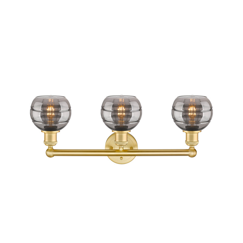 Éclairage pour meuble-lavabo 3 lumières Natick, Gris fumée clair, Or satiné