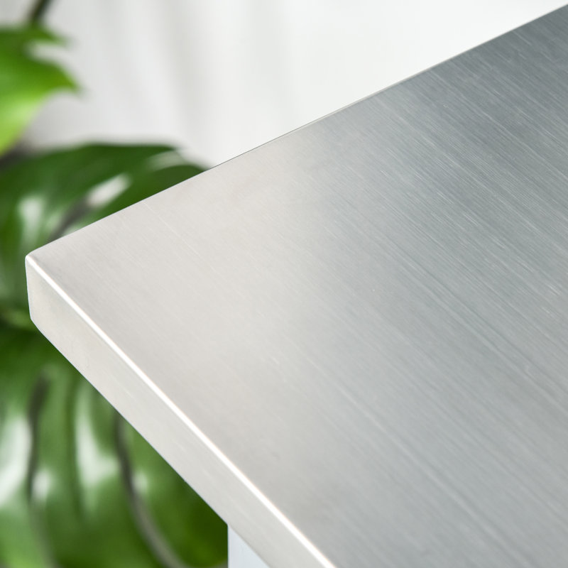 Chariot utilitaire avec plan de travail en acier inoxydable, 2 tablettes ouvertes, tiroirs, gris, pour comptoir de cuisine polyvalent, rustique et élégant