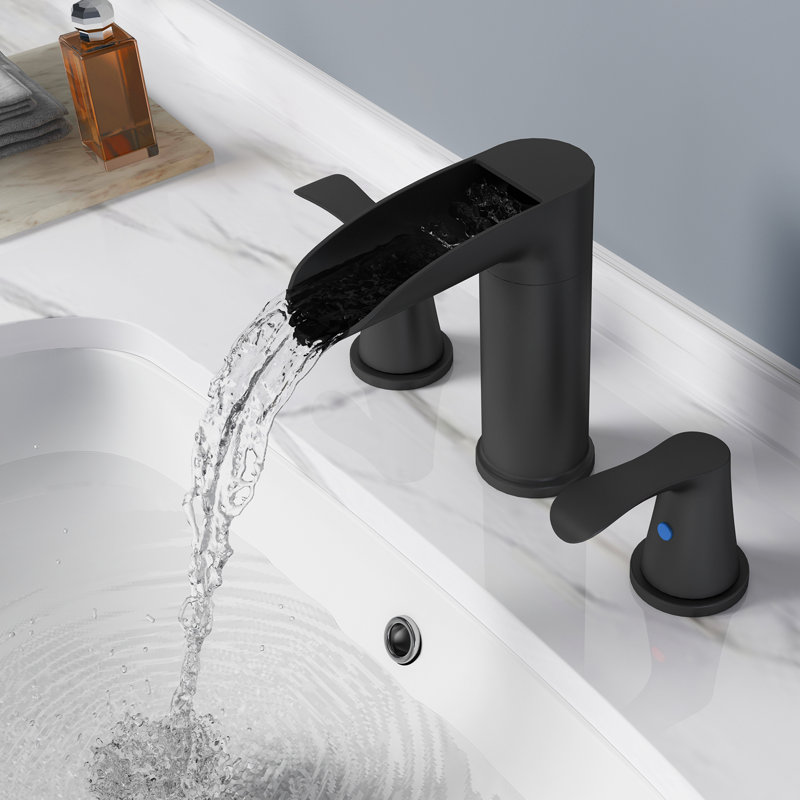 Robinet de salle de bain cascade espacé noir mat 8 "avec bonde escamotable, Noir mat