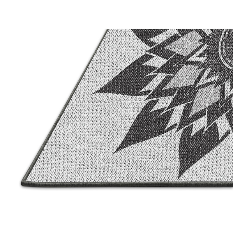 Fabrication à la machine florale en laine et polyester gris/noir Tapis décoratif, Rectangle 5 pi x 7 pi
