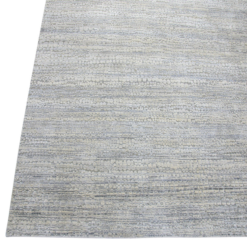 Grey Silver Textured Silk Wool Blend Rug, Rectangle 9' x 12'