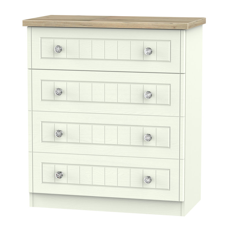 Fully Assembled Zenfield 4 Drawer Chest, Porcelain Ash/Bordeaux Oak