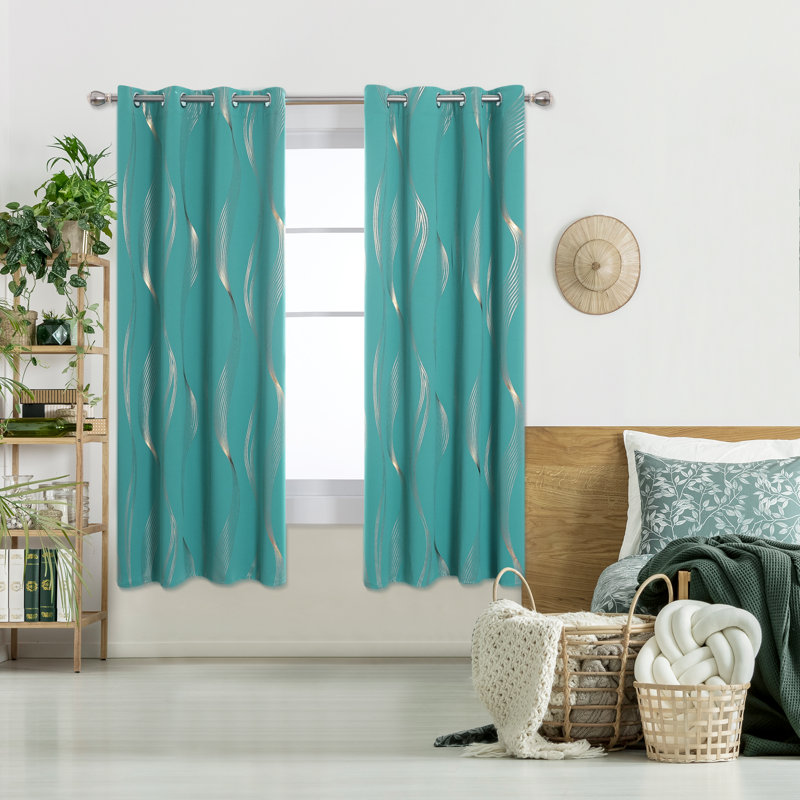 Maisonet Blackout Curtain Pair, Turquoise, 117cm Width x 138cm Drop