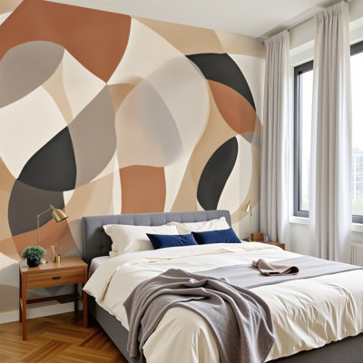 Peel and Stick Wallpaper Abstract Mid Century Modern Geometric Earth Tones Wall Murals 100"H x 144"W Removable PVC Wall Paper Self-Adhesive Wall Decor for Bedroom Living Room Home Office
