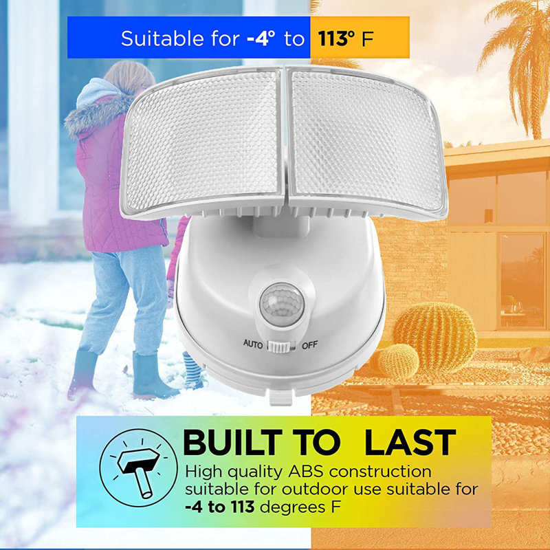 White Twin Head LED Motion Sensor Security Flood Lights, 2-Pack