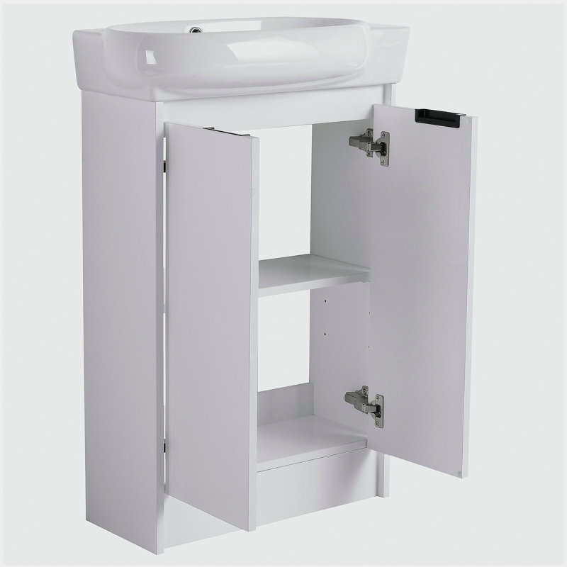Coiffeuse 23 "avec lavabo et porte, Blanc lustré