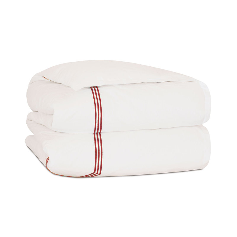 Tessa Percale Duvet Cover, Super Queen Duvet Cover, Ivory/Scarlet