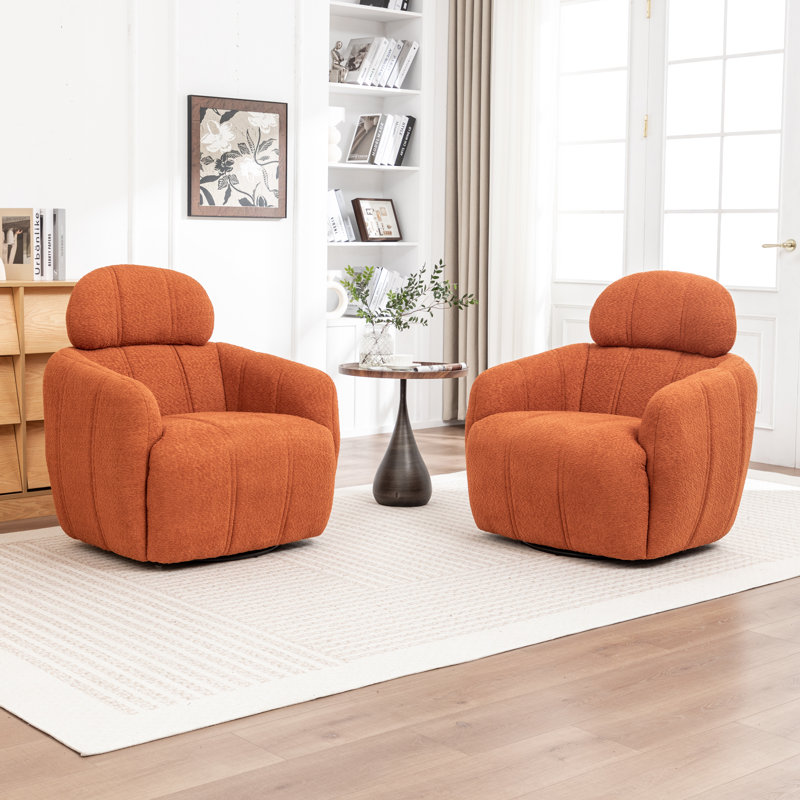 Ashyiah 32'' Wide Swivel Chair With Round Metal Base, Orange