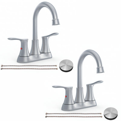 Double Handle Centerset Bathroom Faucet with Drain Assembly(Set of 2)